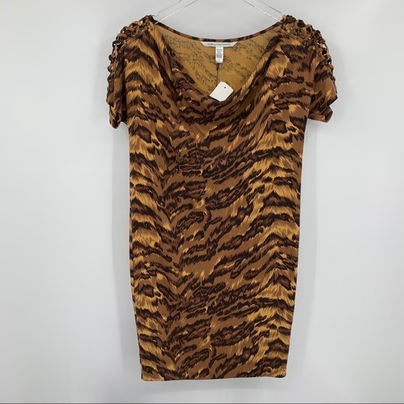 DVF Diane von Furstenberg Gorro Palace Tiger brown shift dress silk new 2 - Picture 1 of 6